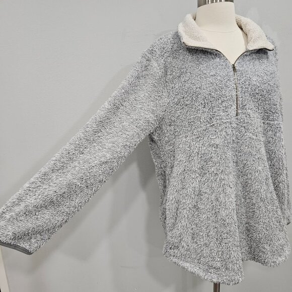 Entro Fuzzy Gray Sherpa Quarter Zip Long Sleeve Grey Pullover Sweatshirt Medium - Picture 4 of 13